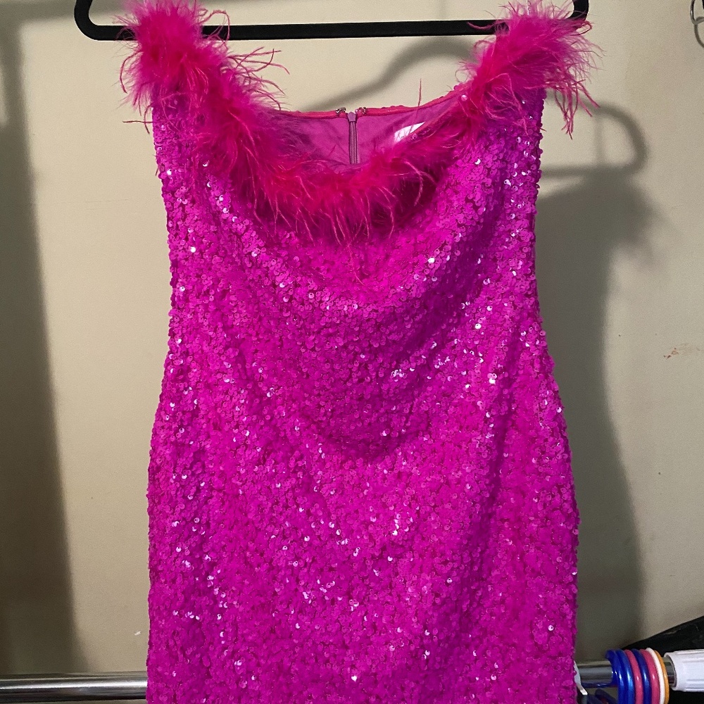 HOT PINK MINI FEATHER DRESS